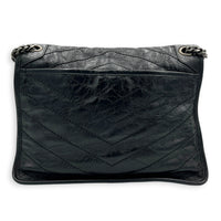 Niki Medium Black Shoulder Bag in Calfskin, Silver hardware