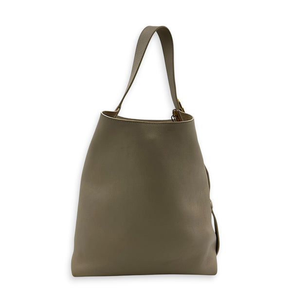 Low Key Shoulder Bag Beige in Calfskin, Gold hardware