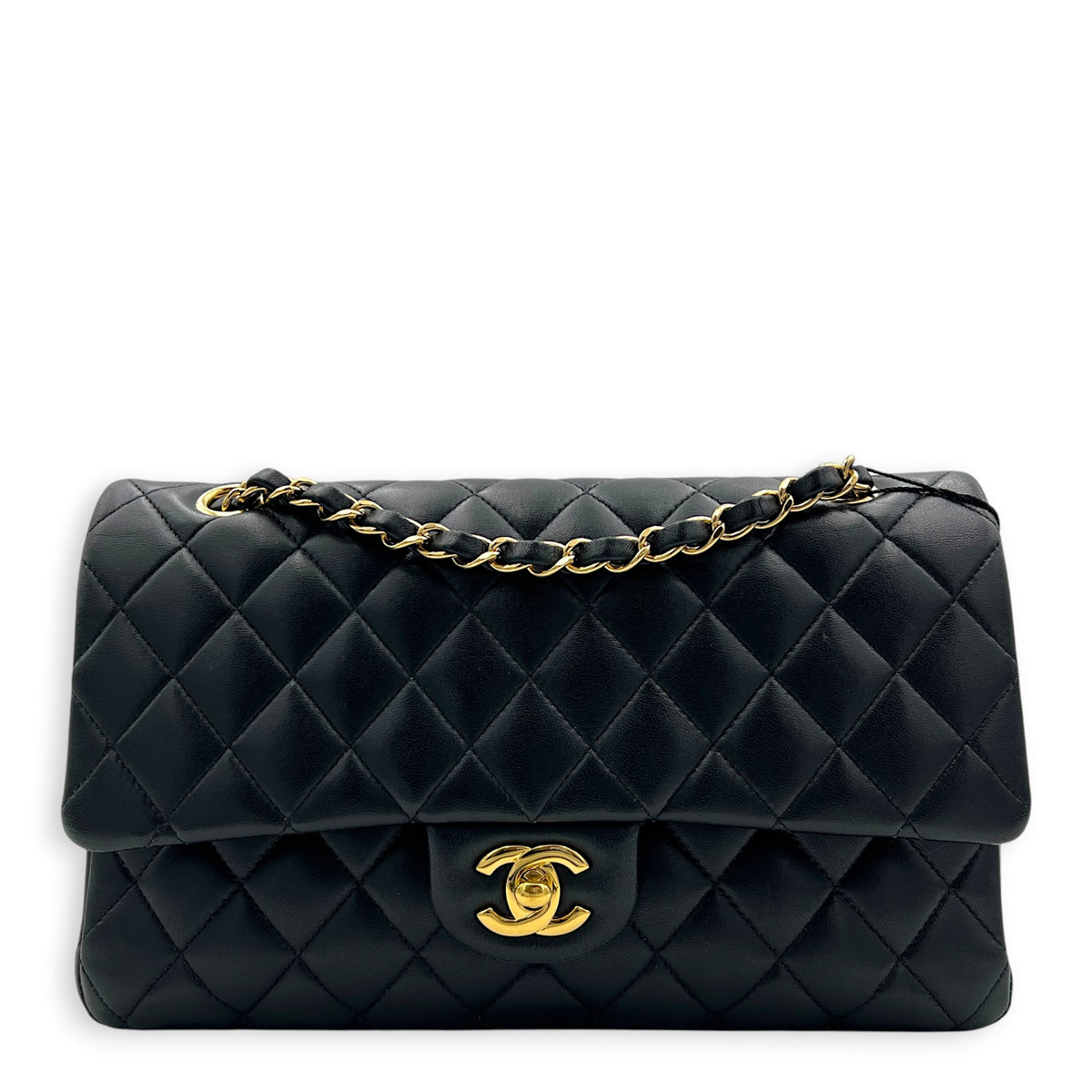 Classic Medium Black Shoulder Bag in Lambskin, Gold hardware