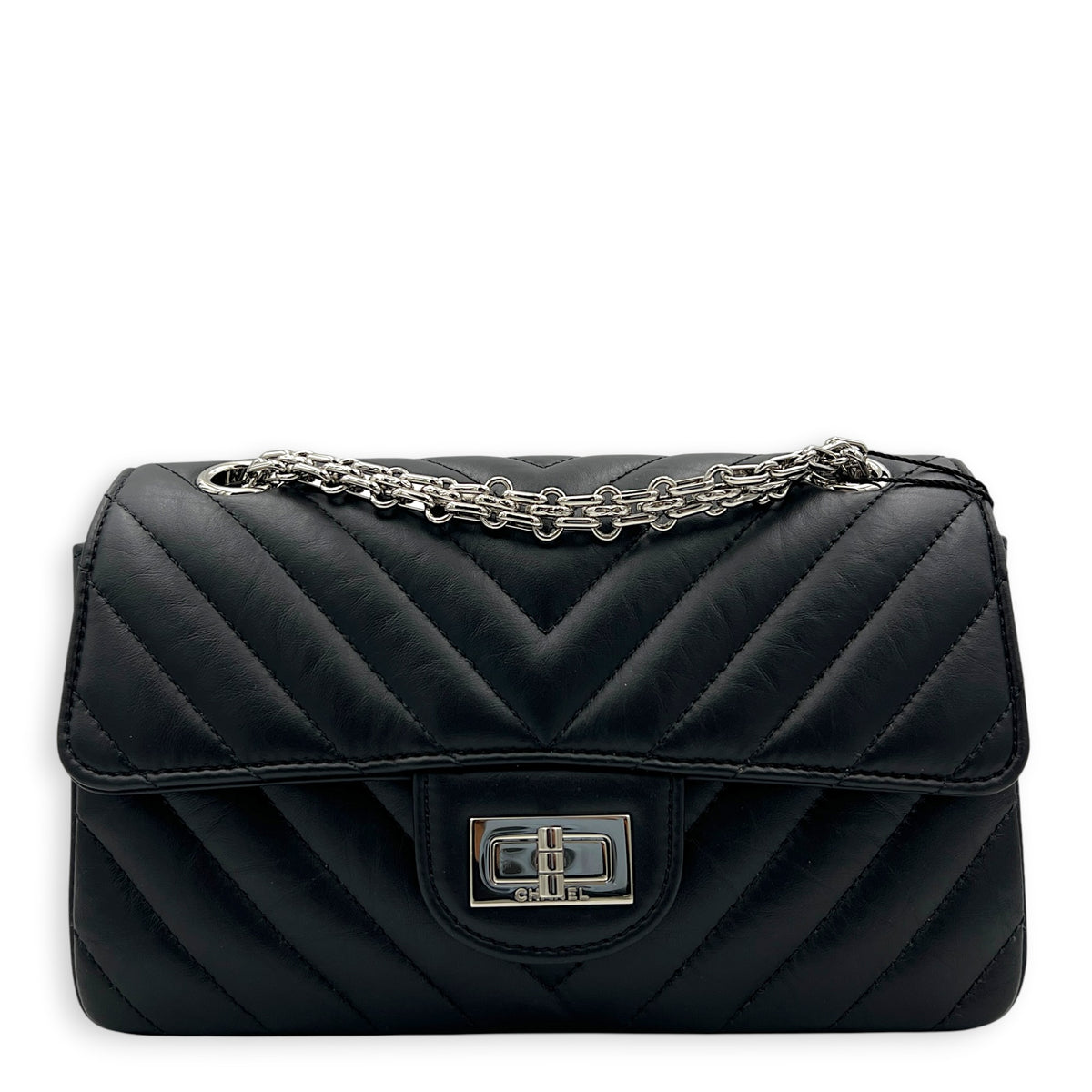 2.55 Shoulder Bag Black in Calfskin, Silver hardware
