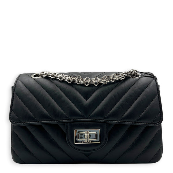 2.55 Shoulder Bag Black in Calfskin, Silver hardware