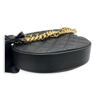 Quilted Bow Pouch Handbag Black in Caviar Leather, Gold hardware