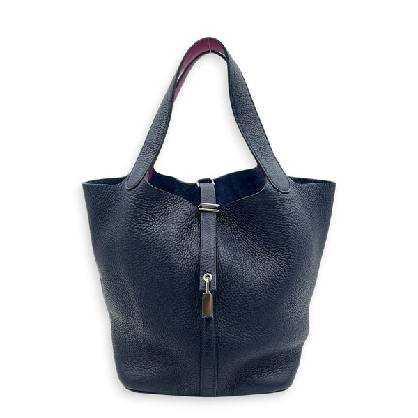 Picotin 22 Blue Bucket Bag in Clemence, Silver hardware