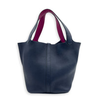 Picotin 22 Blue Bucket Bag in Clemence, Silver hardware