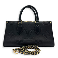 OnTheGo East West Black Top Handle Bag in Empreinte Leather, Gold hardware