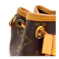 Noe Bucket Bag Nano Brown in Monogram Coated Canvas, Gold hardware