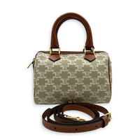 Triomphe Boston Top Handle Bag Beige in Coated Canvas, Gold hardware