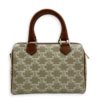 Triomphe Boston Top Handle Bag Beige in Coated Canvas, Gold hardware
