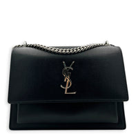 Sunset Black Shoulder Bag in Calfskin, Silver hardware