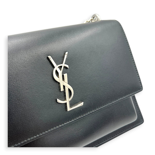 Sunset Black Shoulder Bag in Calfskin, Silver hardware