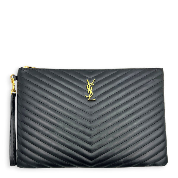 Cassandre Black Pouch in Calfskin, Gold hardware