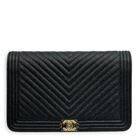 Boy Wallet On Chain Black in Caviar Leather, Gold hardware