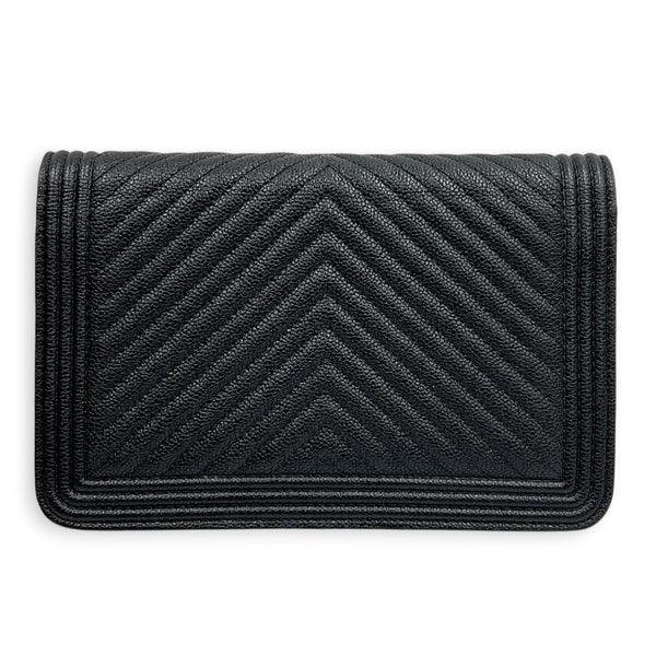Boy Wallet On Chain Black in Caviar Leather, Gold hardware