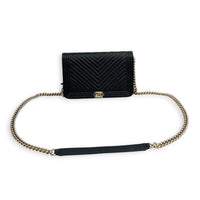 Boy Wallet On Chain Black in Caviar Leather, Gold hardware