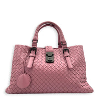 Intrecciato Top Handle Bag Pink in Calfskin, Gunmetal hardware
