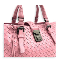 Intrecciato Top Handle Bag Pink in Calfskin, Gunmetal hardware