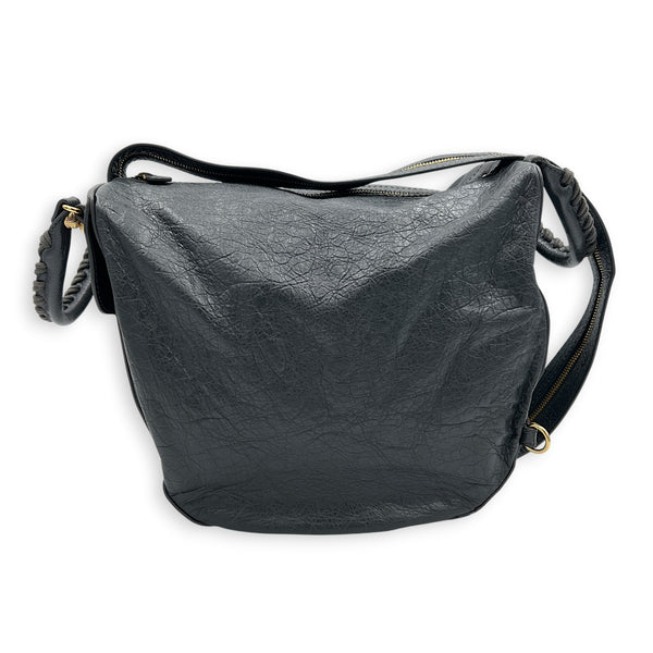 Motorcycle Convertible Grey Backpack in Calfskin, Gold hardware