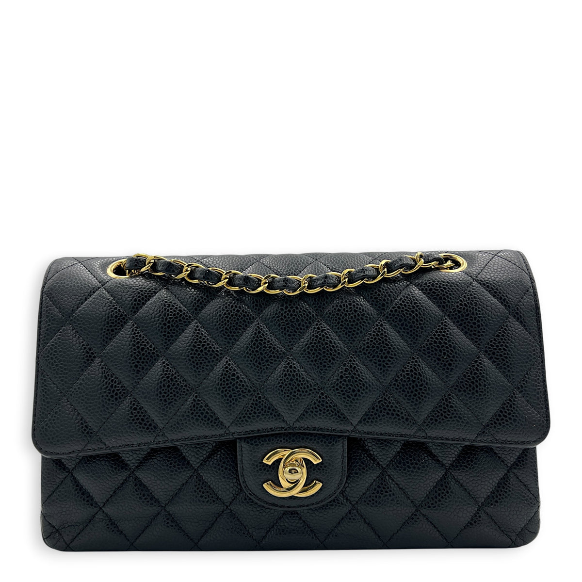 Classic Shoulder Bag Black in Caviar Leather, Gold hardware