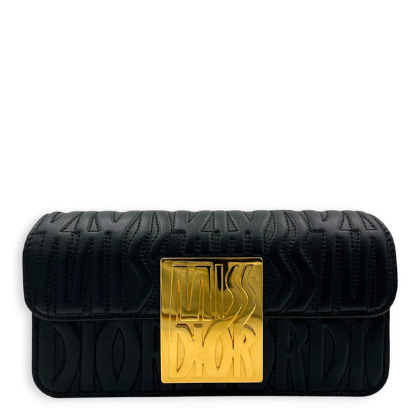 Miss Dior Allover Shoulder Bag Black in Calfskin, Gold hardware