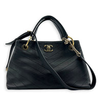 Chic Shopping Black Top Handle Bag in Calfskin, Gold hardware