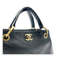 Chic Shopping Black Top Handle Bag in Calfskin, Gold hardware