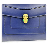 Serpenti Forever Shoulder Bag Blue in Calfskin, Gold hardware