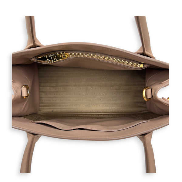 Logo Monochrome Pink Top Handle Bag in Saffiano Leather, Gold hardware