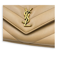 Loulou Shoulder Bag Beige in Lambskin, Gold hardware