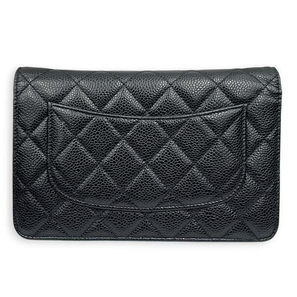 Classic Wallet On Chain Black in Caviar Leather, Silver hardware