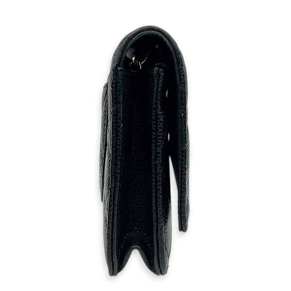 Classic Wallet On Chain Black in Caviar Leather, Silver hardware