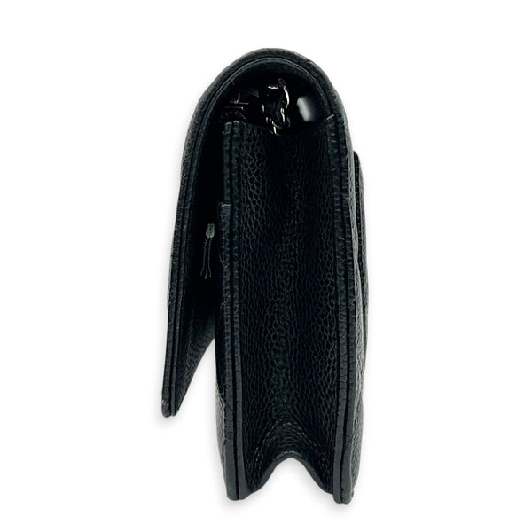 Classic Wallet On Chain Black in Caviar Leather, Silver hardware