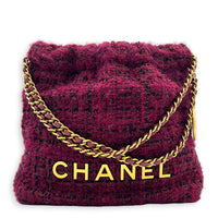 22 Tote Shoulder Bag Purple in Tweed, Gold hardware