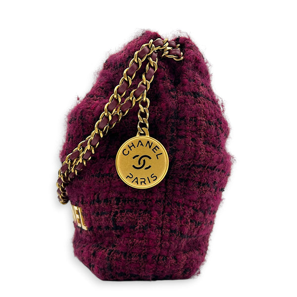 22 Tote Shoulder Bag Purple in Tweed, Gold hardware