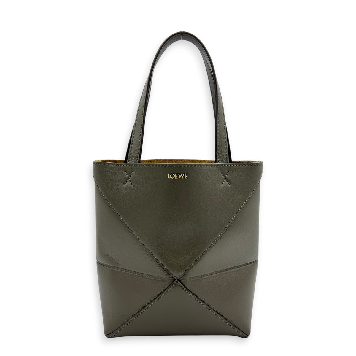 Puzzle Fold Tote Bag Mini Green in Calfskin, Gold hardware