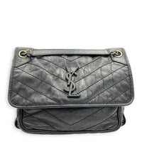Niki Shoulder Bag Black in Calfskin, Ruthenium hardware