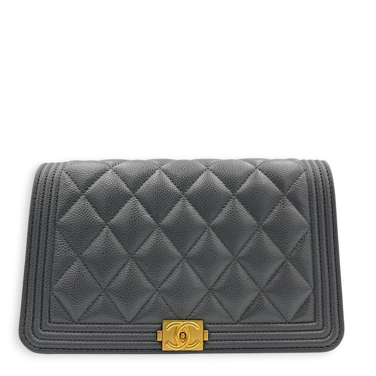 Boy Grey Wallet On Chain in Caviar Leather, Gold hardware