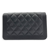 Boy Grey Wallet On Chain in Caviar Leather, Gold hardware