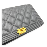 Boy Grey Wallet On Chain in Caviar Leather, Gold hardware