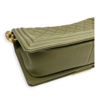 Boy Medium Green Shoulder Bag in Caviar Leather, Gold hardware