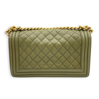 Boy Medium Green Shoulder Bag in Caviar Leather, Gold hardware
