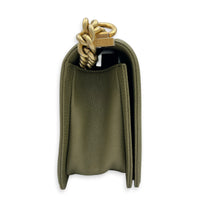 Boy Medium Green Shoulder Bag in Caviar Leather, Gold hardware
