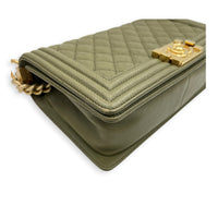 Boy Medium Green Shoulder Bag in Caviar Leather, Gold hardware