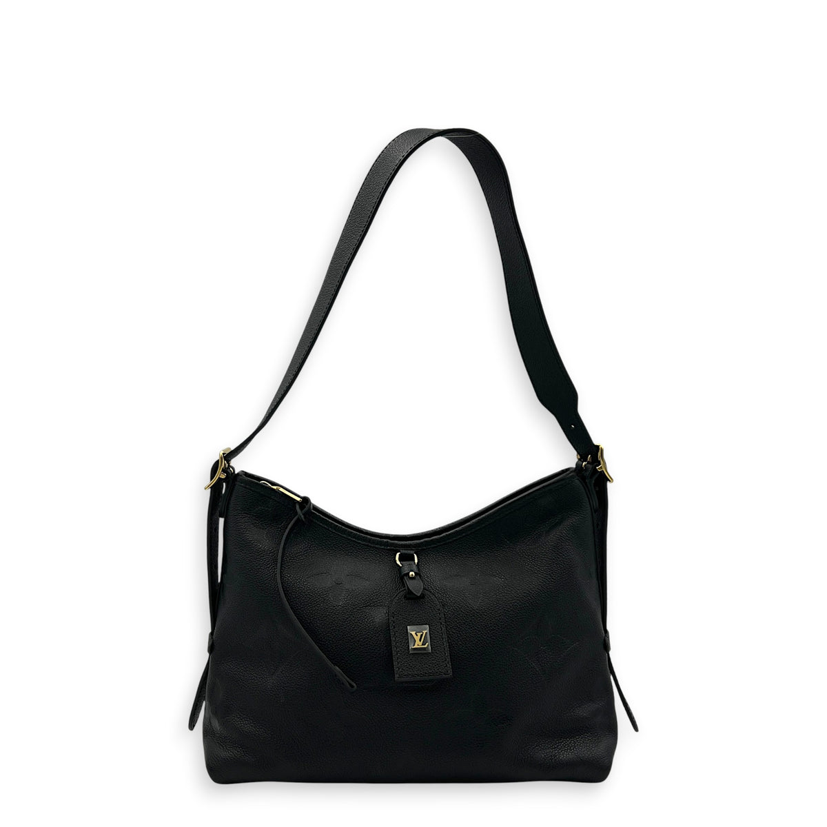 Carryall PM Black Shoulder Bag in Empreinte Leather, Gold hardware