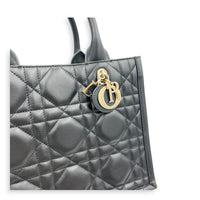 Cannage Book Small Black Tote Bag in Calfskin, Gold hardware