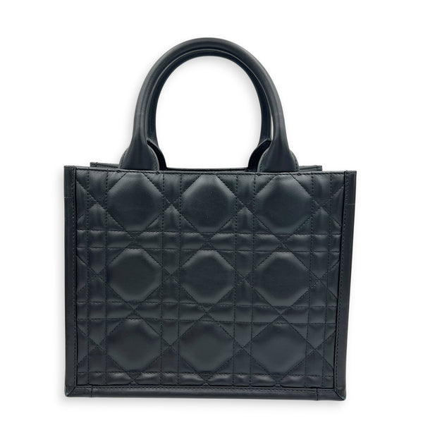 Cannage Book Small Black Tote Bag in Calfskin, Gold hardware