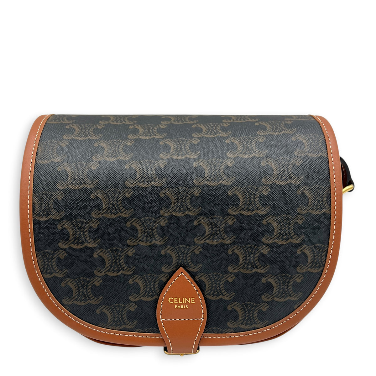 Folco Shoulder Bag Brown in Coated Canvas, Gold hardware