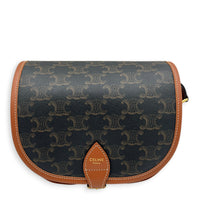 Folco Shoulder Bag Brown in Coated Canvas, Gold hardware