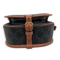 Folco Shoulder Bag Brown in Coated Canvas, Gold hardware