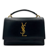 Sunset Wallet On Chain Black in Calfskin, Gold hardware