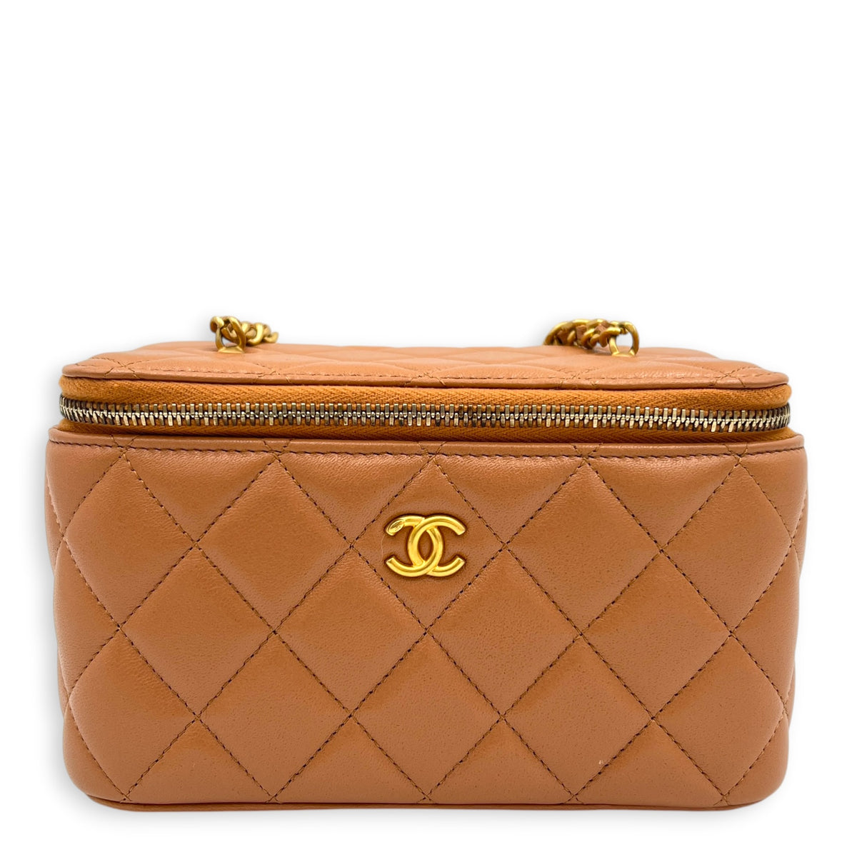 Pearl Crush Vanity Bag Brown in Lambskin, Gold hardware